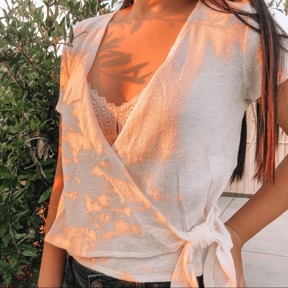 Madewell | Ivory Sash-Tie Wrap Textured Top